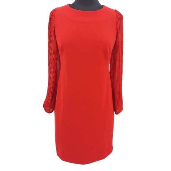 VTG 90s DR Collection Solid Red Shear Pleated Balloon Sleeve Dress Size 8 - Picture 10 of 10